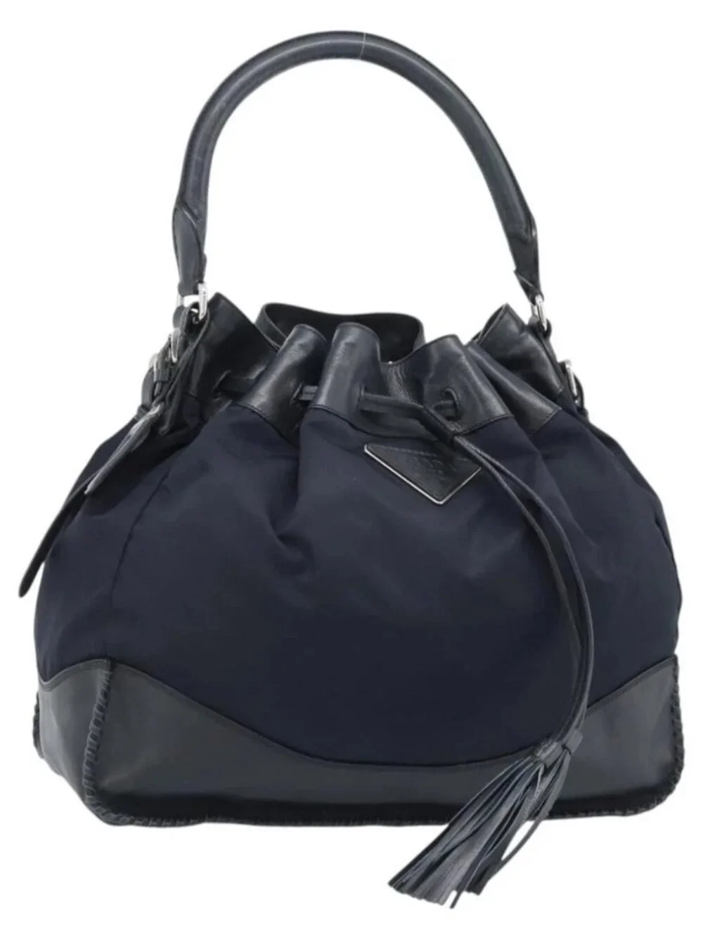 PRADA Shoulder Bag Nylon Leather Black Silver Auth